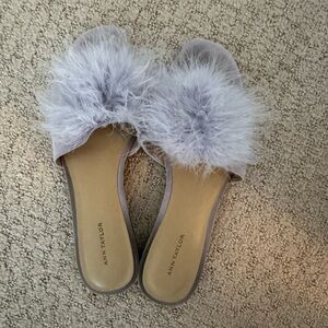 Ann Taylor Gray Fluffy Slide Sandals